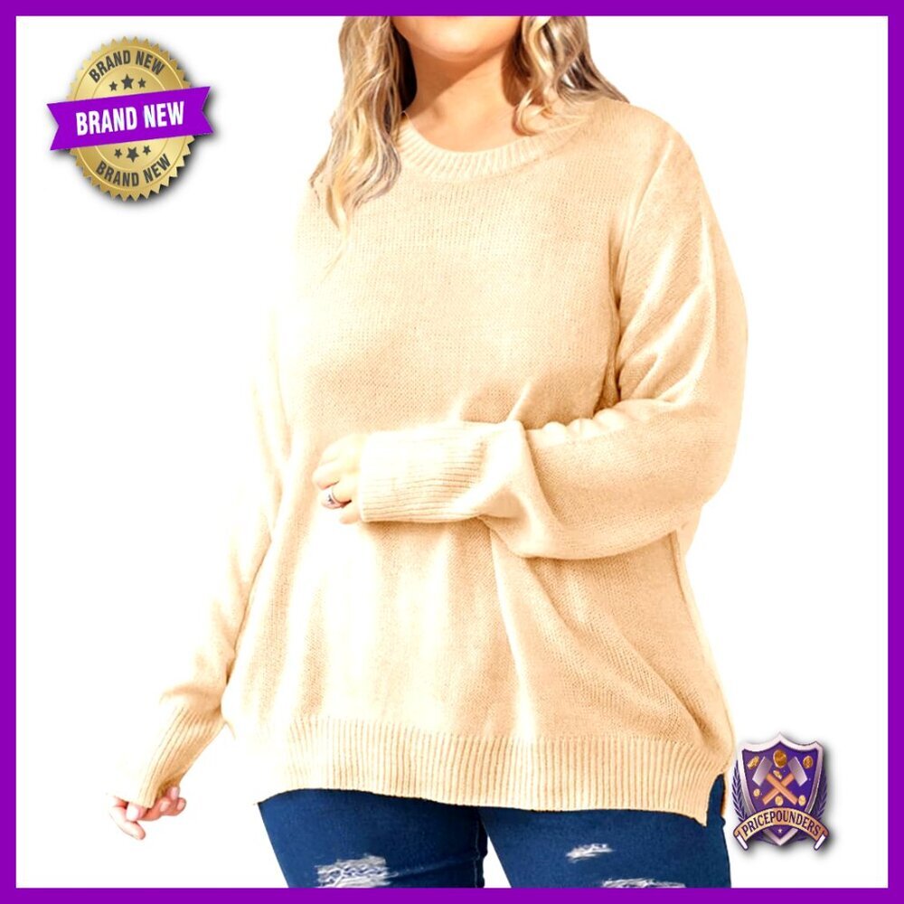 Plus Size Oversized Sweater Pullover Crewneck Long Sleeve Side Split Winter